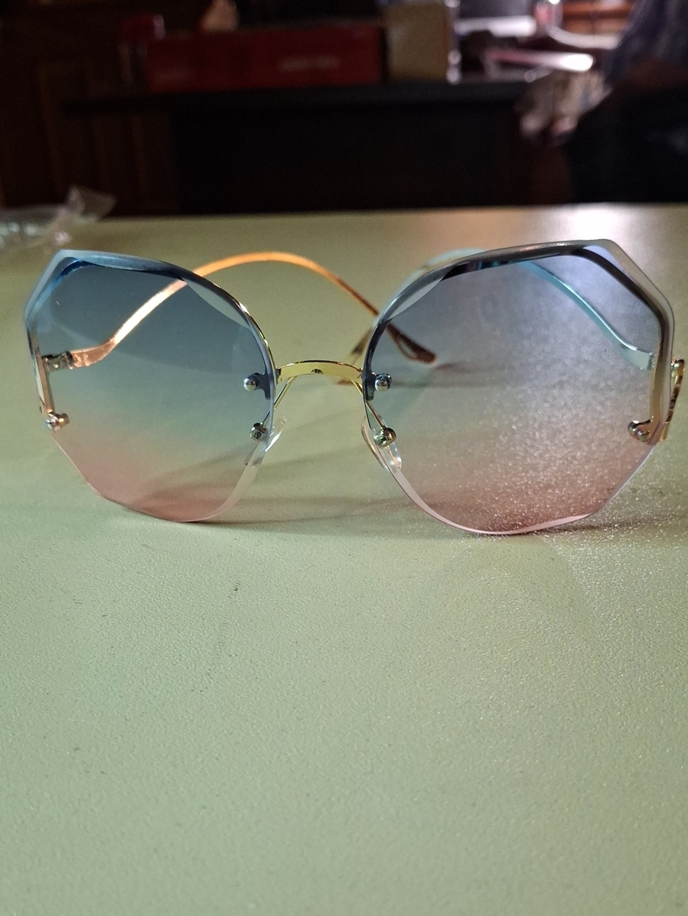 Sunglasses Blue Pink Ombre Gold Tone Frame Preloved